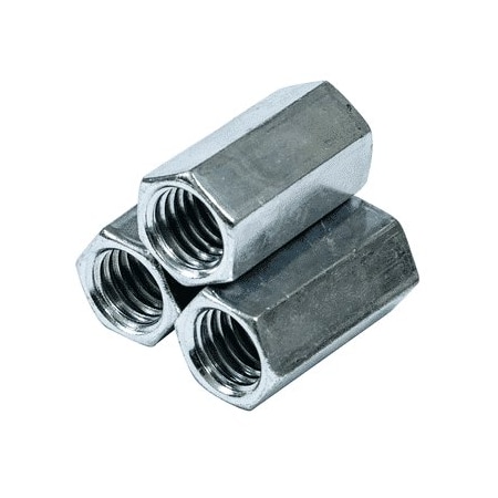 Coupling Nut, 7/16-14, Steel, Grade A, Zinc Plated, 1-3/4 In Lg, 5/8 In Hex Wd